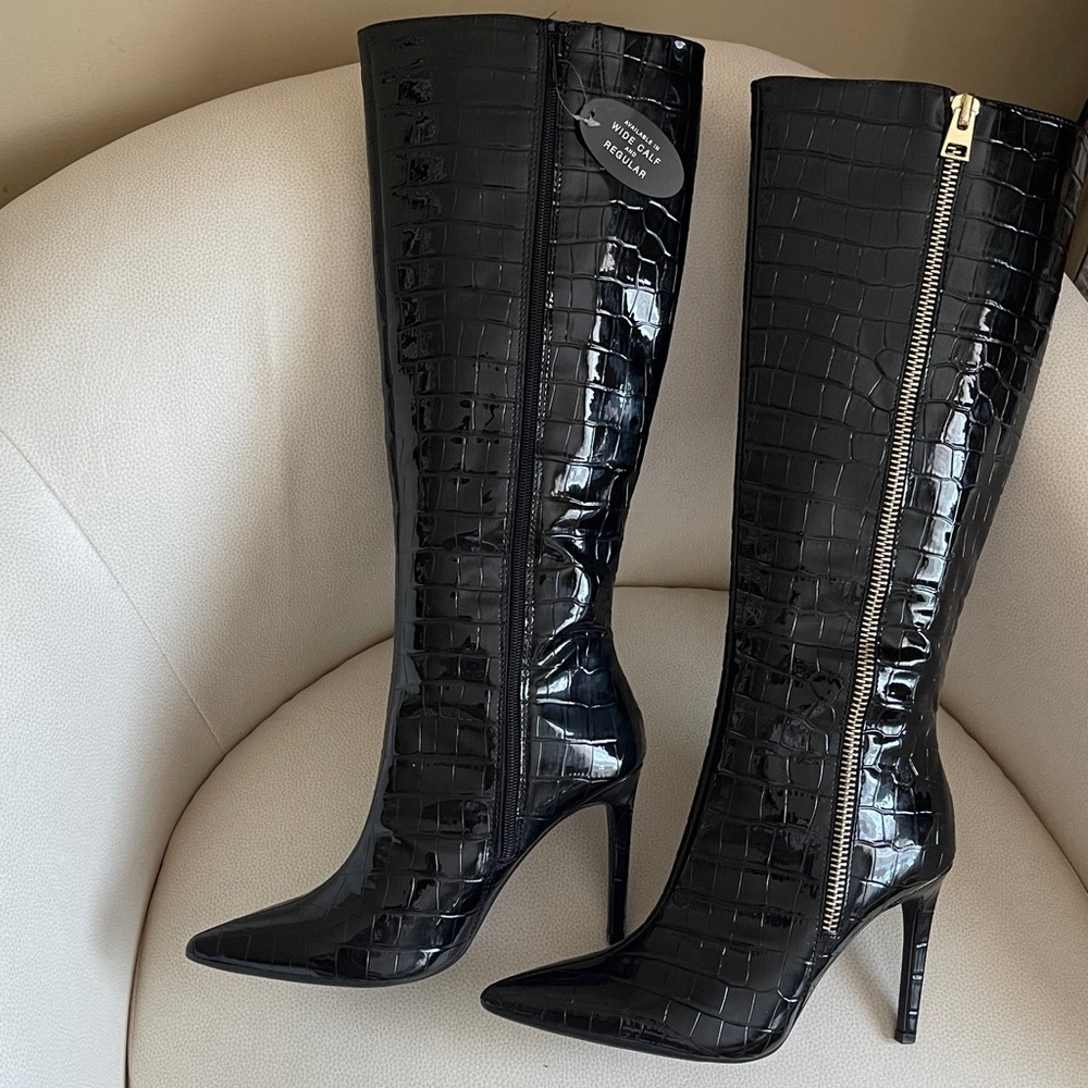 NEW N.C.l Concepts 
Sabrinaa Zip Croc-Embossed KneeHigh Boots - Picture 2 of 14